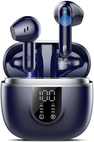 Ecouteurs Bluetooth sans Fil, Écouteurs Bluetooth 5.4, 4 ENC Réduction Bruit Mic, HiFi Stéréo, 45H de Lecture, Casque Contrôle Tactile, Écran LED, IPX7 Étanche Sport Oreillette pour iOS Android, Bleus - Image 2