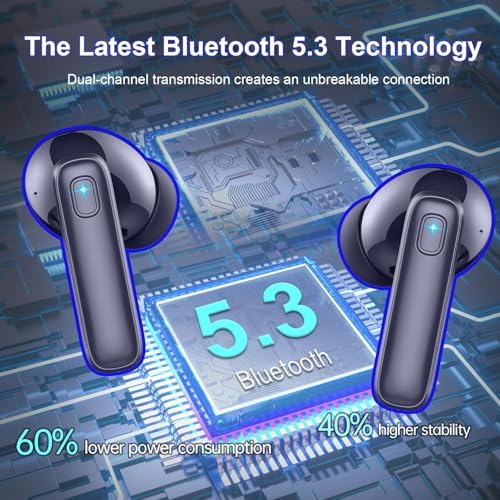 Bluetooth Headphones, Bluetooth 5.3 Earbuds with HD Mic Stereo HiFi, 2026 Wireless In-Ear 40H Sports Earbuds LED Screen, Earphone s without USB-C Cable IP7 Waterproof USB-C for Android/iOS - Image 3