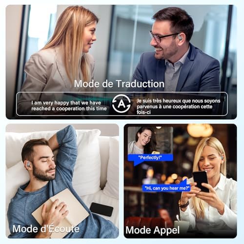 AI Earphone Instant Translator with 164 Languages, 7 Translation Modes with APP, 3 in 1 Instant Voice Translator, Buletooth 5.3 Earpiece Instant Translation for Travel Light Grey - Image 4