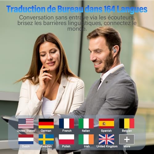 AI Earphone Instant Translator with 164 Languages, 7 Translation Modes with APP, 3 in 1 Instant Voice Translator, Buletooth 5.3 Earpiece Instant Translation for Travel Light Grey - Image 3
