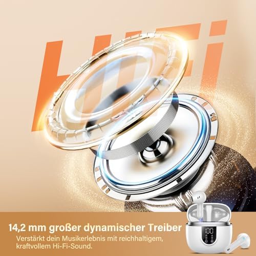Ecouteurs Bluetooth sans Fil, Écouteurs Bluetooth 5.4, 4 ENC Réduction Bruit Mic, HiFi Stéréo, 45H de Lecture, Casque Contrôle Tactile,Écran LED, IPX7 Étanche Sport Oreillette pour iOS Android, Blancs - Image 6