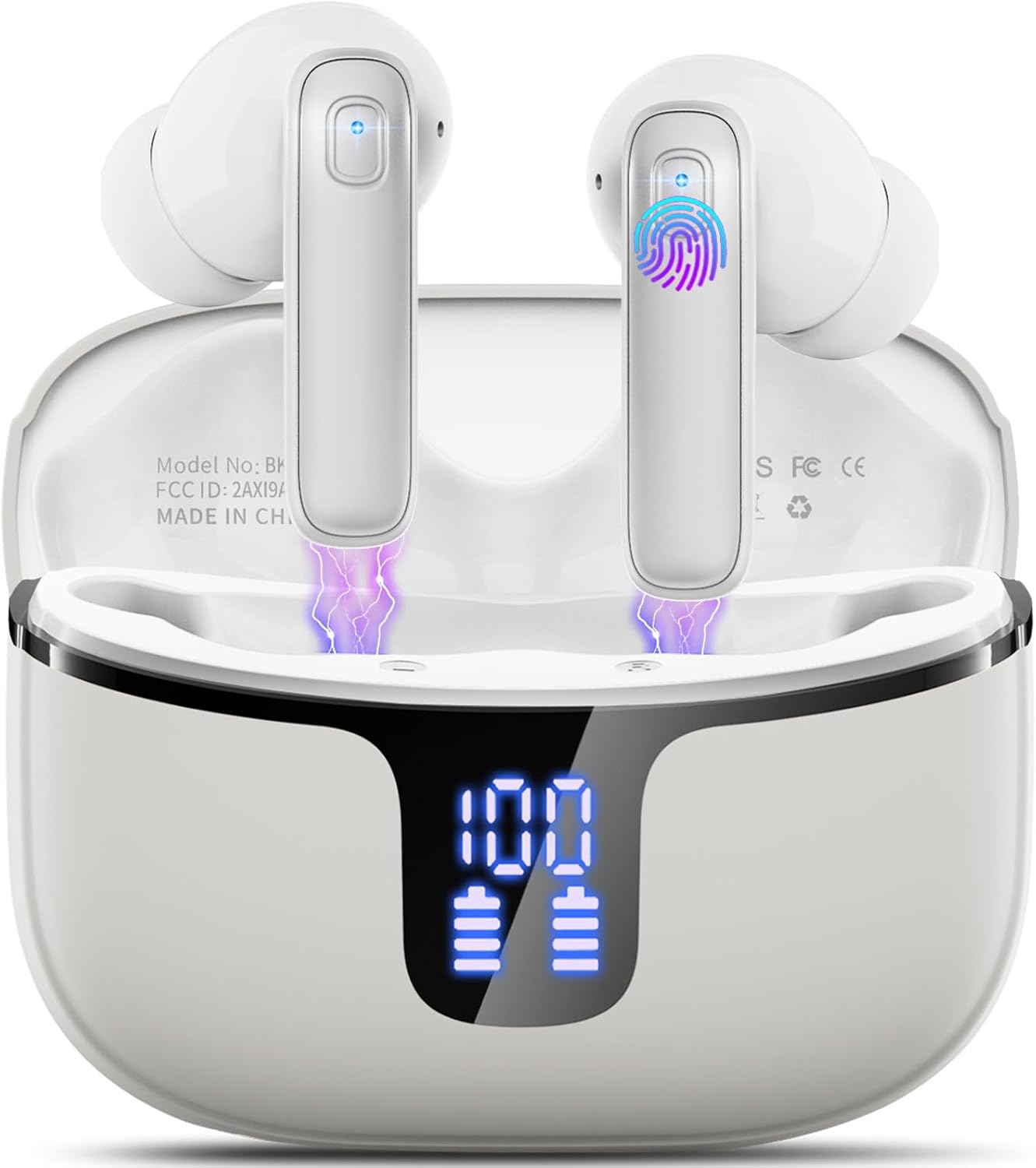 Bluetooth Headphones, Bluetooth 5.3 Earbuds with HD Mic Stereo HiFi, 2026 Wireless In-Ear 40H Sports Earbuds LED Screen, Earphone s without USB-C Cable IP7 Waterproof USB-C for Android/iOS