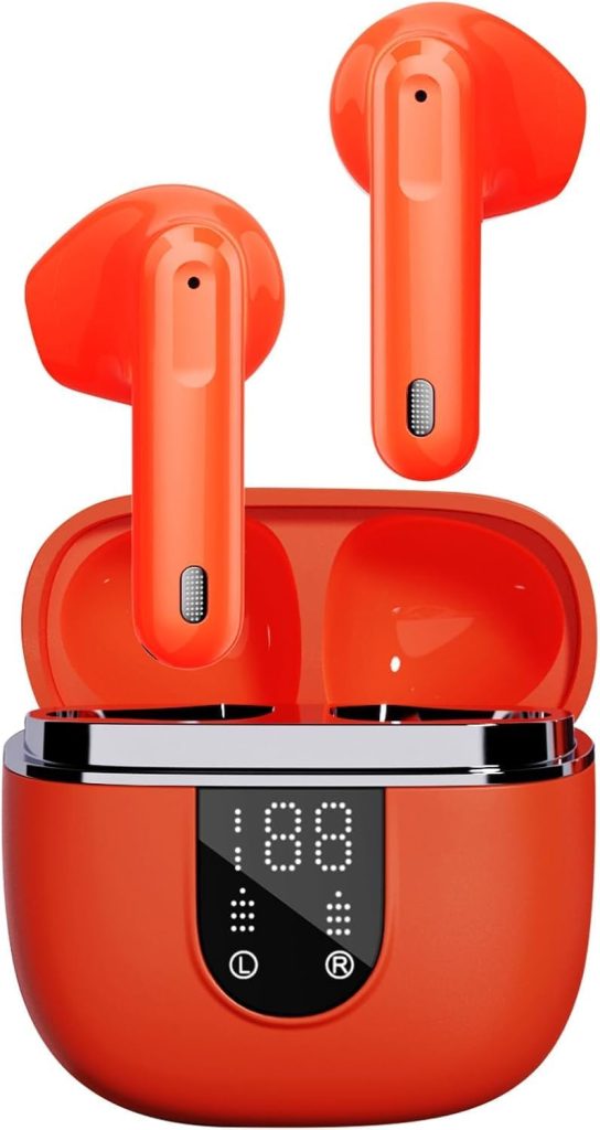 Ecouteurs Bluetooth sans Fil, Écouteurs Bluetooth 5.4, 4 ENC Réduction Bruit Mic, HiFi Stéréo, 45H de Lecture, Casque Contrôle Tactile, IPX7 Étanche Sport Oreillette pour iOS Android, Orange foncé