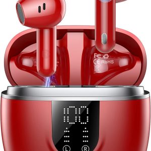 Ecouteurs Bluetooth sans Fil, Écouteurs Bluetooth 5.4, 4 ENC Réduction Bruit Mic, HiFi Stéréo, 45H de Lecture, Casque Contrôle Tactile, Écran LED, IPX7 Étanche Sport Oreillette pour iOS Android, Rouge