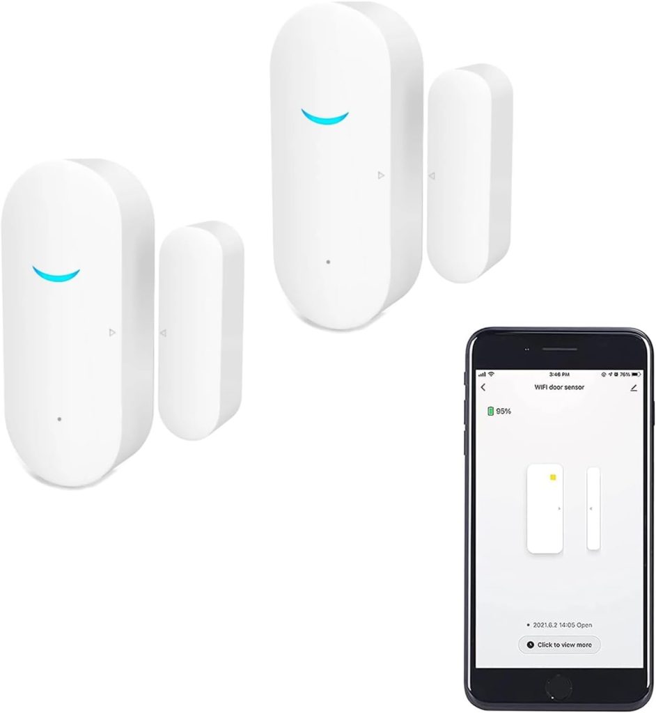Capteur de fenêtre de Porte WiFi: capteur de fenêtre Intelligent avec Notification Gratuite, système de sécurité pour Maison Intelligente, Compatible avec Alexa Google Home (Lot de 2)
