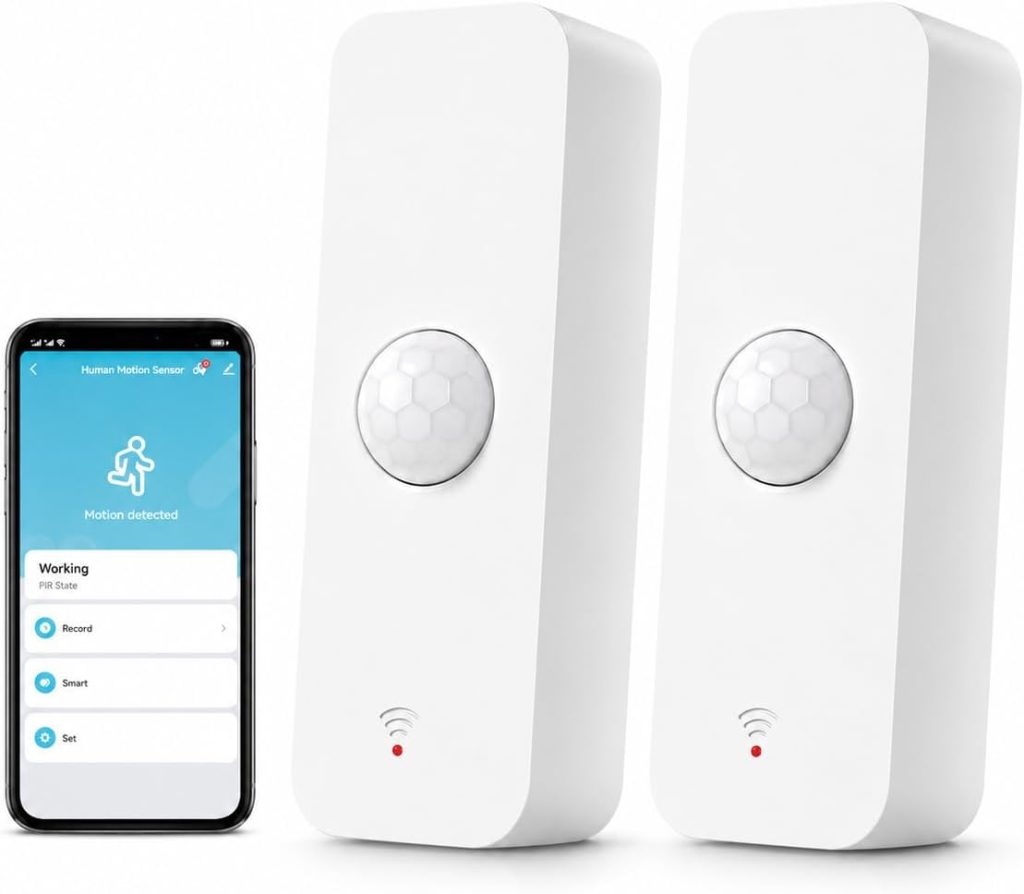 Détecteur de mouvement WiFi Tuya PIR intelligent pour la sécurité domestique Capteur de mouvement sans fil avec application de surveillance à distance, commande vocale compatible avec Alexa (Lot de 2)