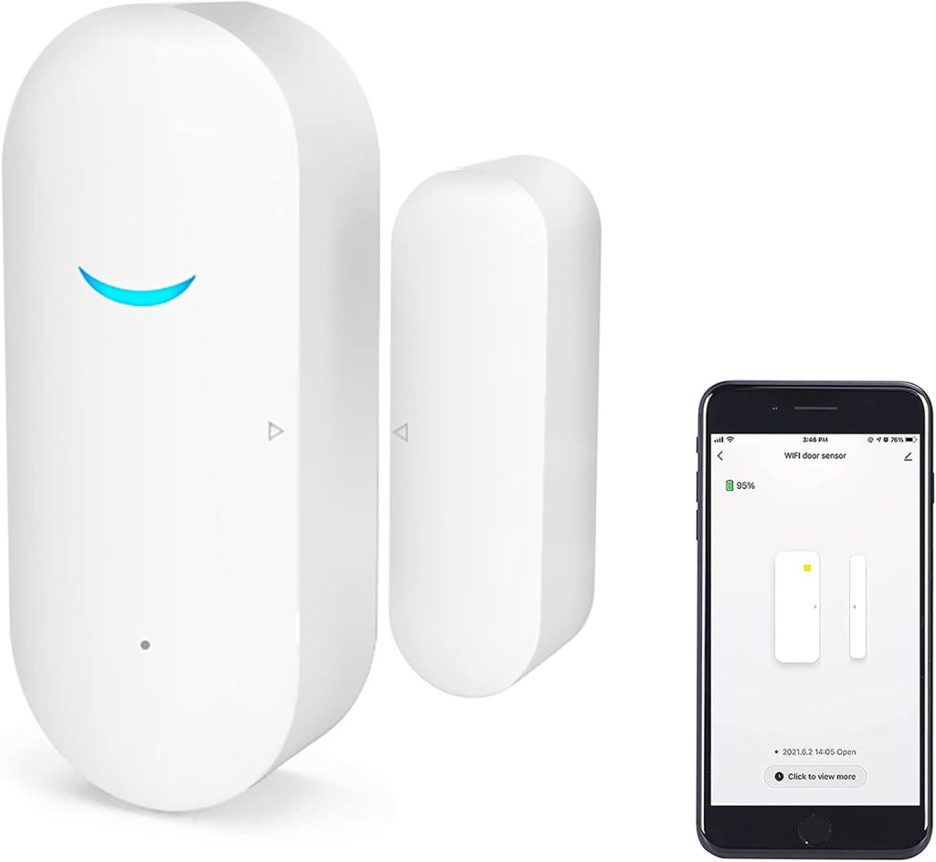 Capteur de fenêtre de Porte WiFi: capteur de fenêtre Intelligent avec Notification Gratuite, système de sécurité pour Maison Intelligente, Compatible avec Alexa Google Hom (Paquet de 1)