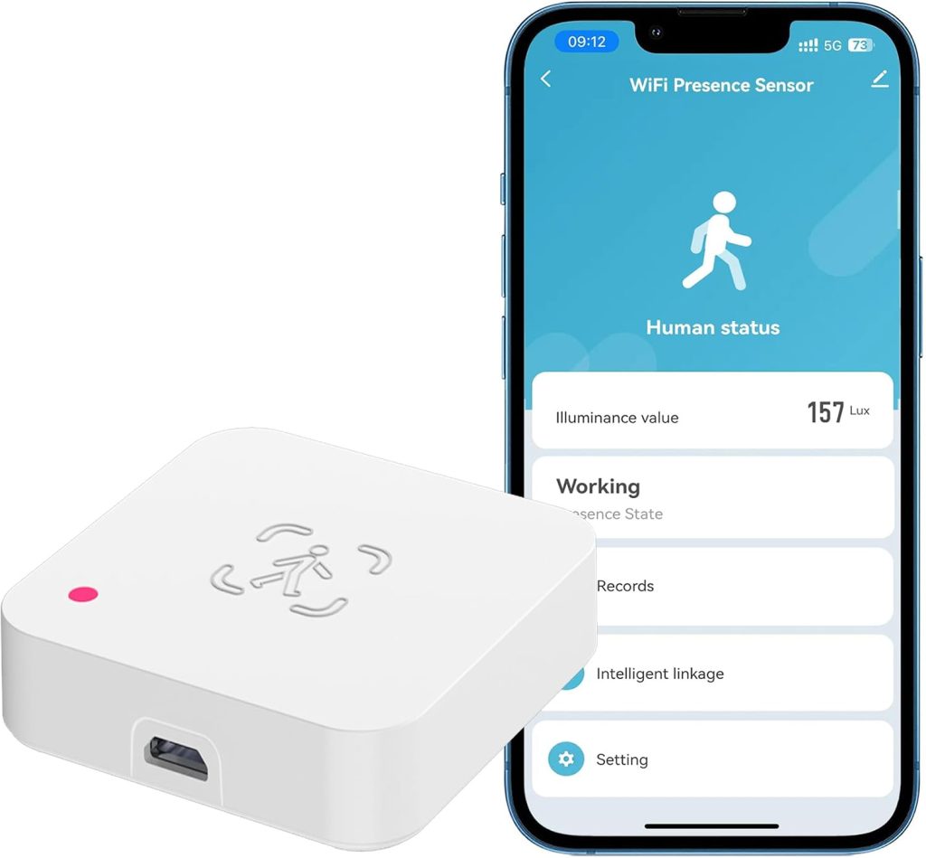 Capteur WiFi pour la présence humaine : capteur de présence WiFi 2,4 GHz mmWave capteur de mouvement intelligent positionnement de zone, sensibilité réglable, prend en charge Alexa (1 pièce)
